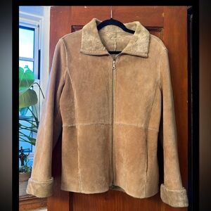 Vintage Y2K Guess Women’s Camel Suede Double Zip Jacket Coat “ AS IS” Medium